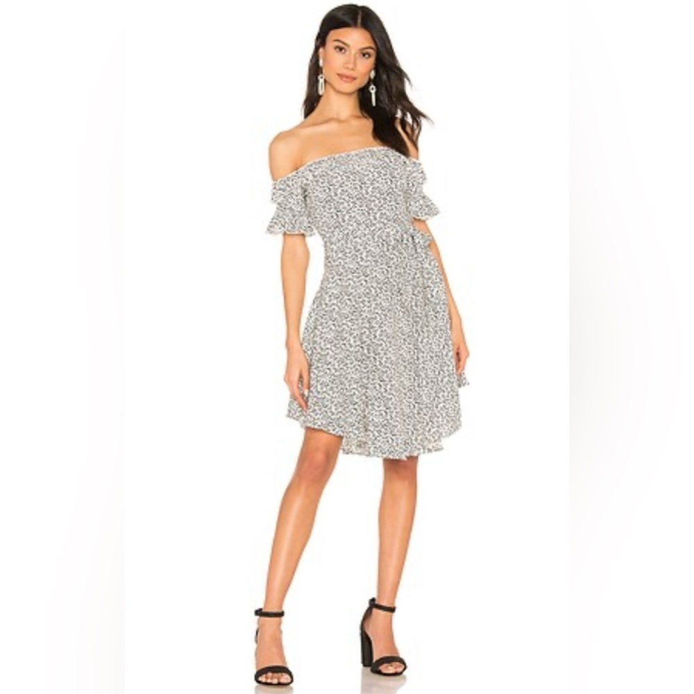 Tularosa Off-Shoulder Black and White Ciao Mini Dress   Size-Small